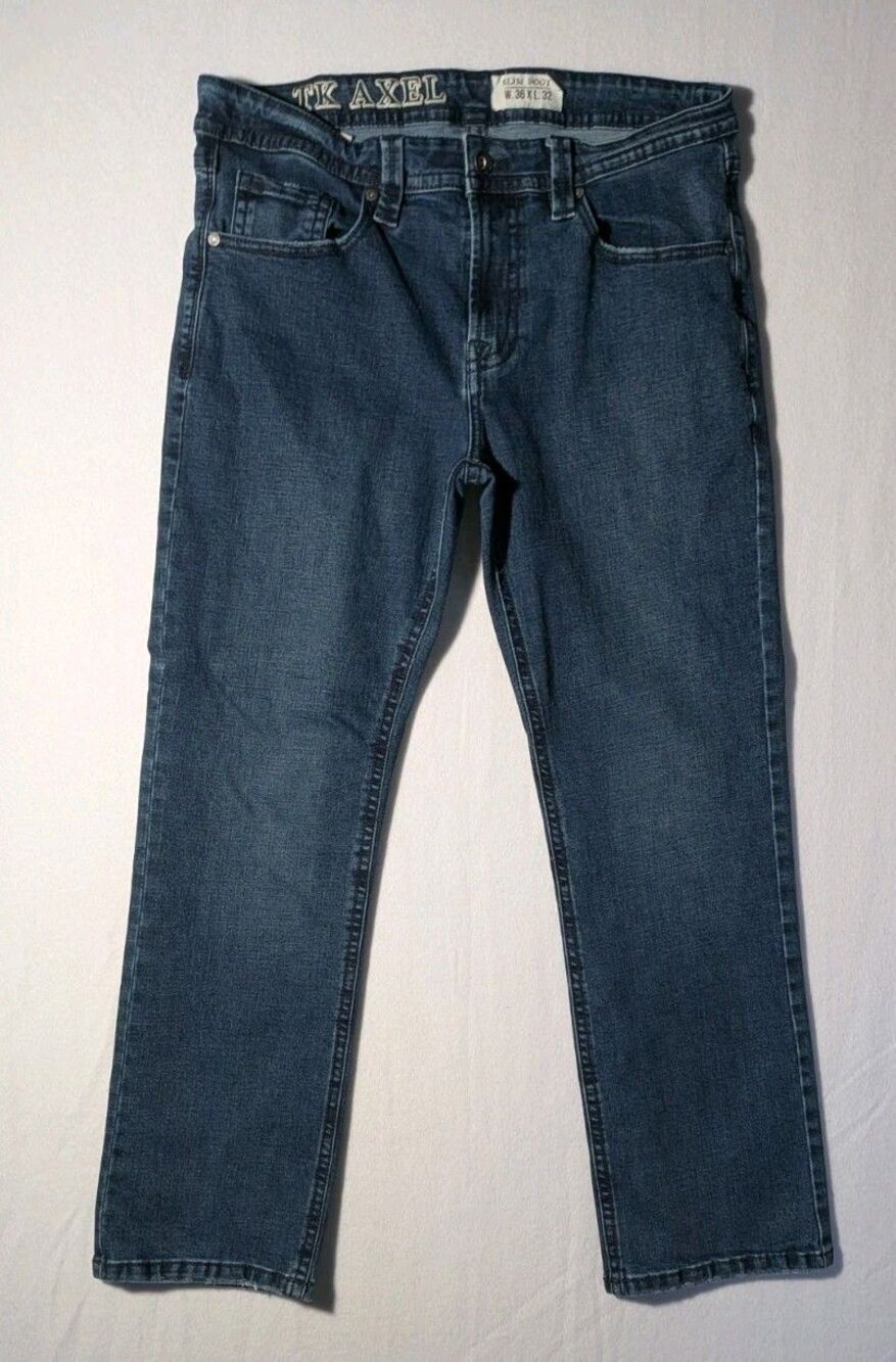TK Axel Slim Boot Jeans Men's Size 36x32 Dark Wash Blue Denim Fade Stretch